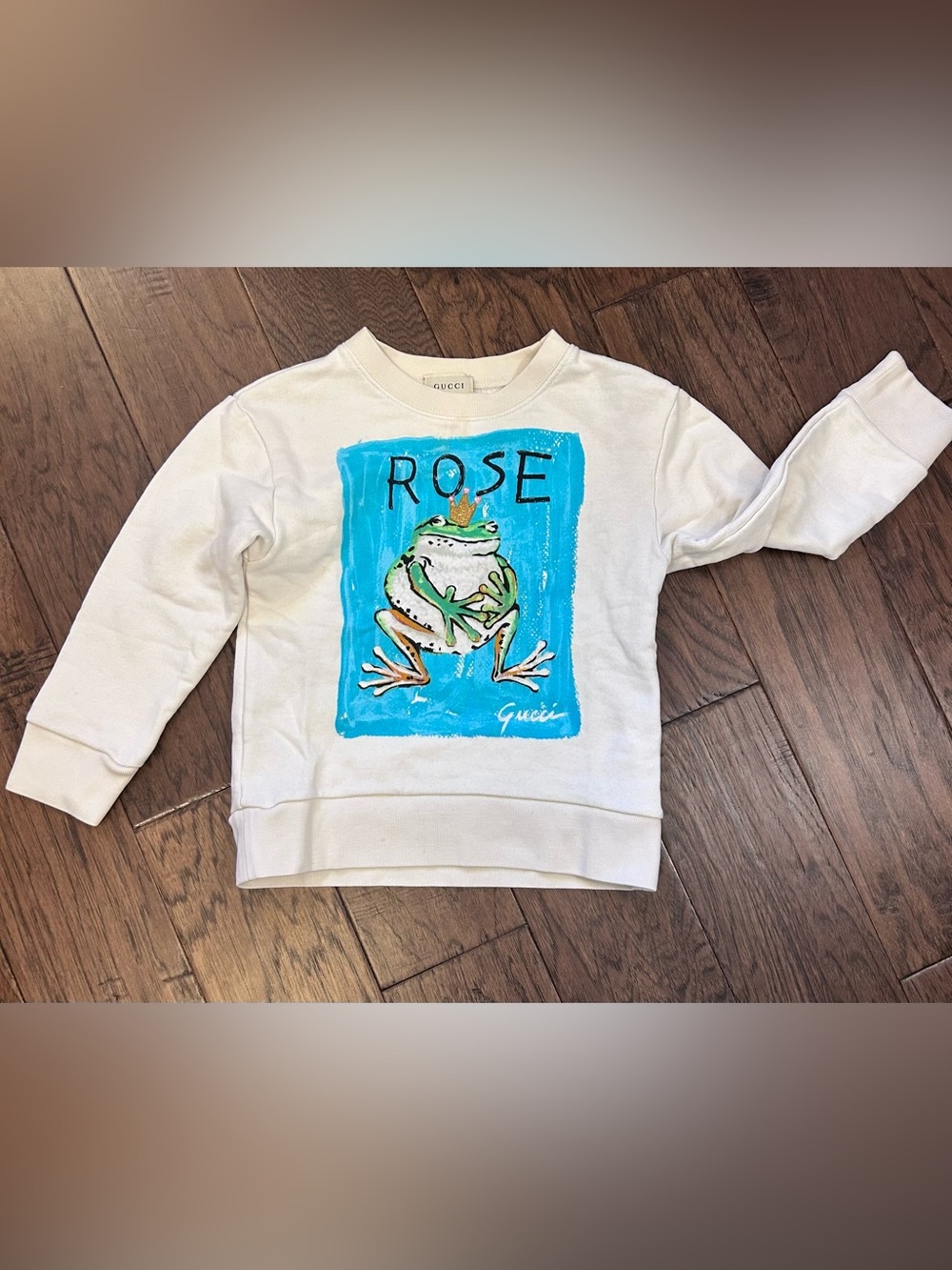 Gucci White Kids Sweatshirt with Blue Frog Graphic